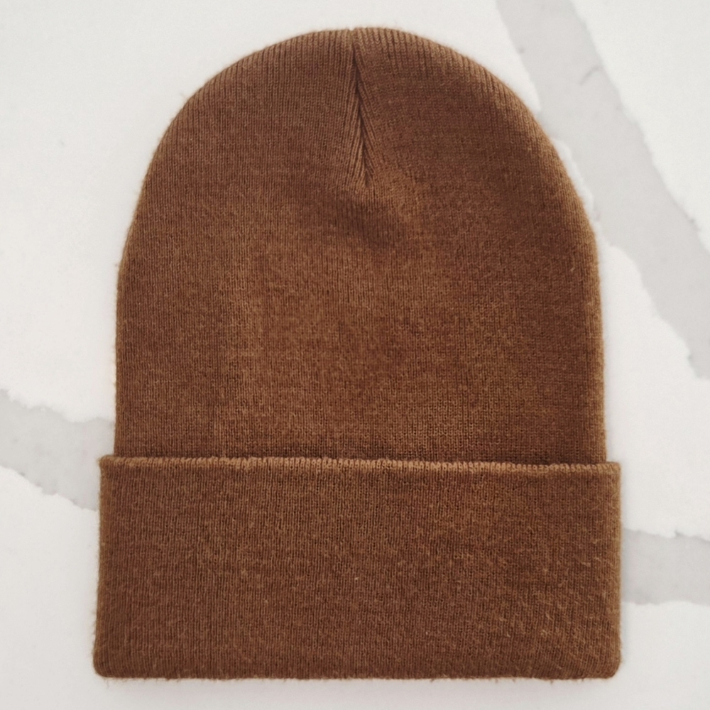Carhartt Knit Watch Cap Brown Beanie with Cuffed Logo Patch - Picture 3 of 5
